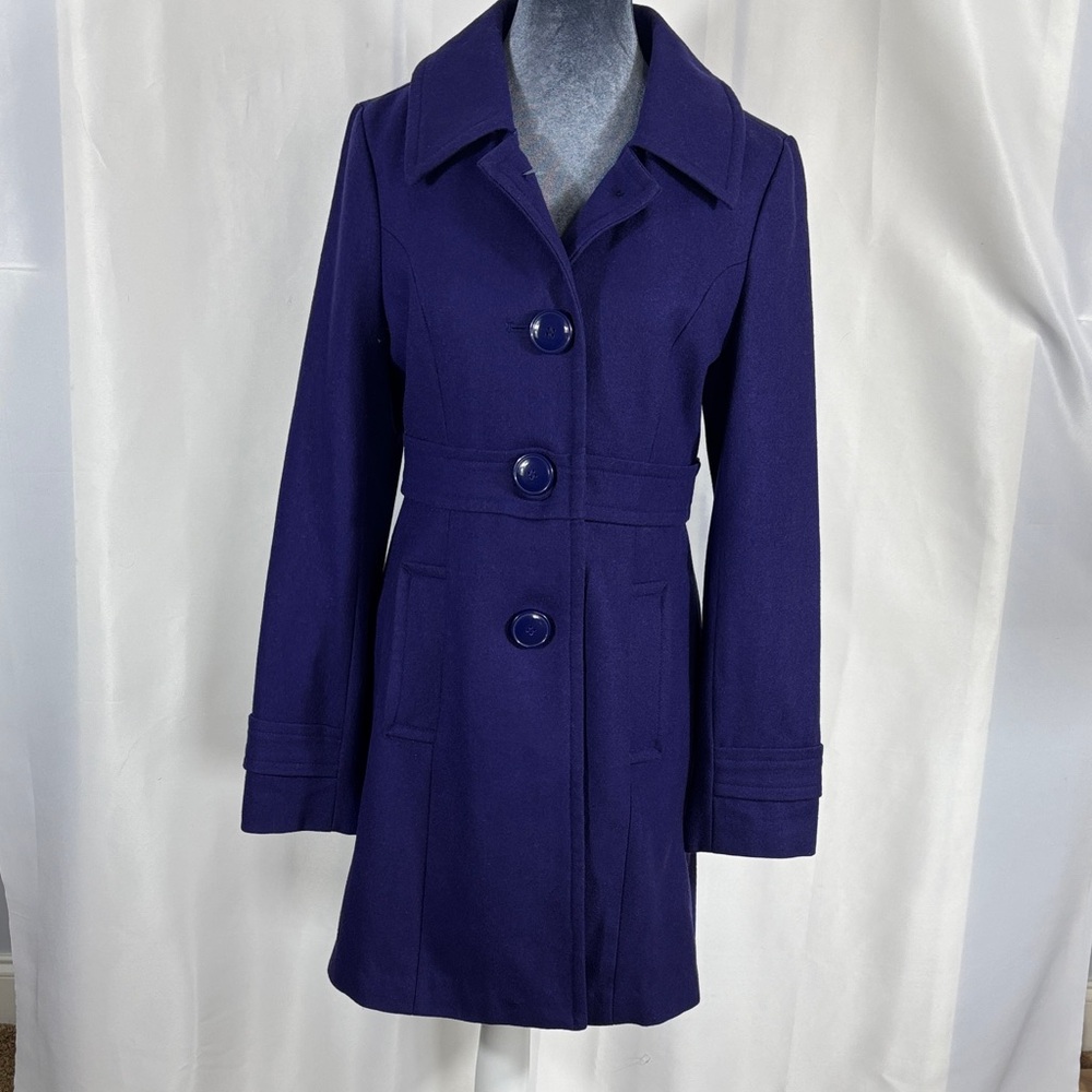 Tulle Purple Wool-Blend Pea Coat with Notch Collar